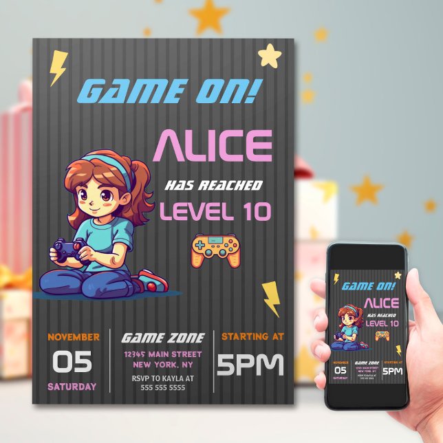 Invitation Jeu Sur Niveau Up Fun Vidéo Jeu Anniversaire Fête (Créateur téléchargé)