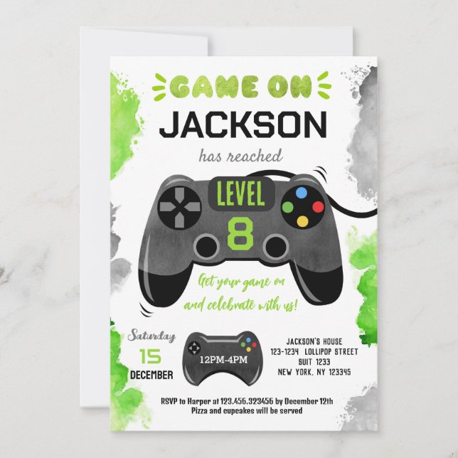 Invitation Jeu Sur Niveau Up Vidéo Jeu Anniversaire Invitatio (Devant)