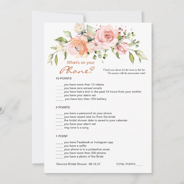 Invitation Jeu téléphonique floral nuptial/course Mariage (Devant)