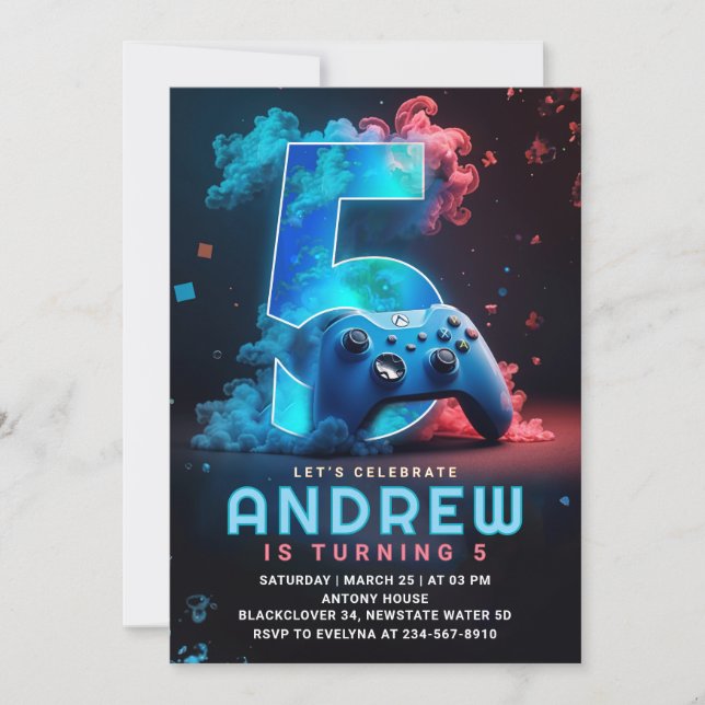 Invitation Jeu vidéo 5e fête d'anniversaire (Devant)