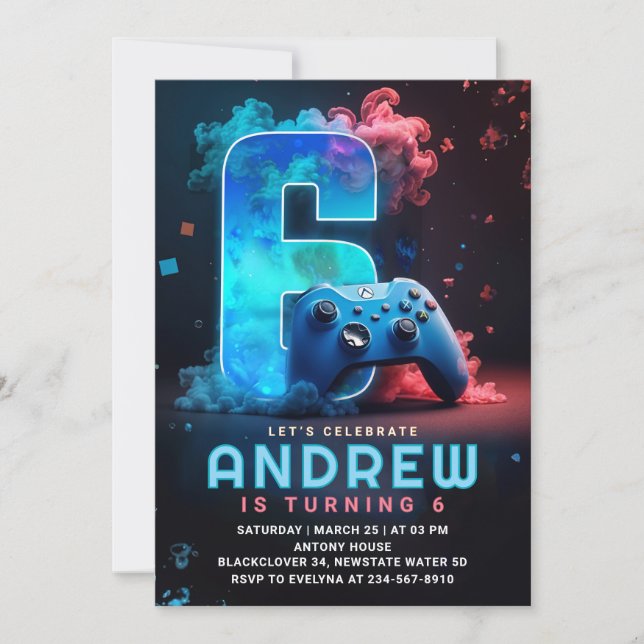 Invitation Jeu vidéo 6e fête d'anniversaire (Devant)