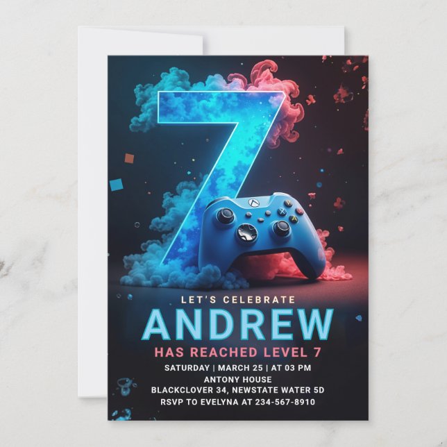 Invitation Jeu vidéo 7e fête d'anniversaire (Devant)
