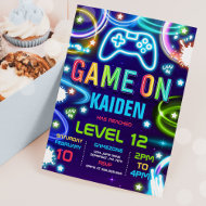 Invitation Jeu Vidéo Anniversaire Fête Neon Jeu sur niveau ve