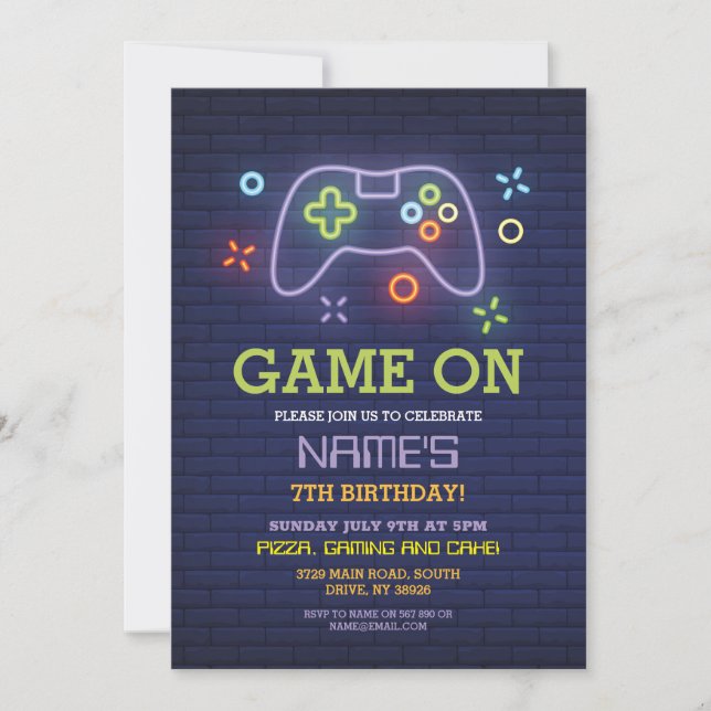 Invitation Jeu vidéo Anniversaire Partie Gamer Boy Console In (Devant)