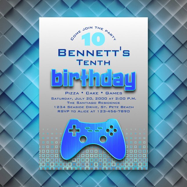 Invitation Jeu Vidéo Bleu Garçons Anniversaire (Créateur téléchargé)