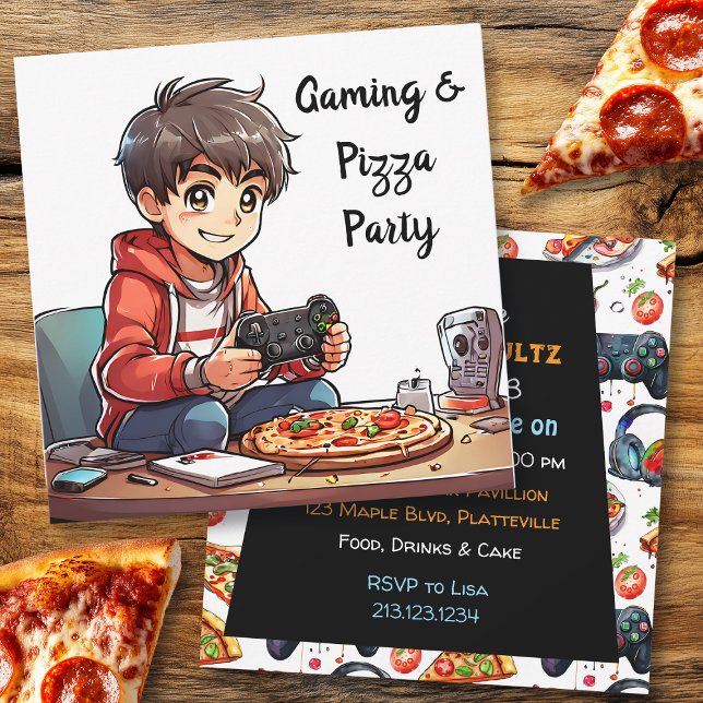 Invitation Jeu vidéo et fête de la pizza l'anniversaire du ga (Créateur téléchargé)
