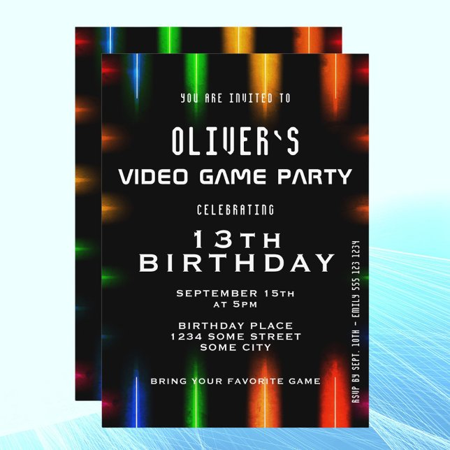 Invitation Jeu Vidéo Jeu Neon Couleur Jeu Anniversaire (Créateur téléchargé)
