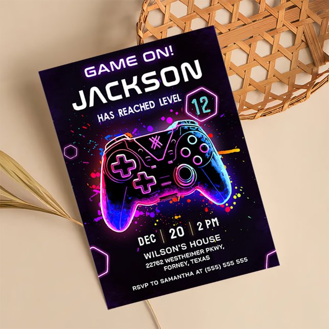 Invitation Jeu vidéo Neon Anniversaire de enfant Party Invita (Créateur téléchargé)