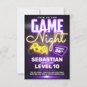 Invitation Jeu vidéo Neon Anniversaire Fun Jeu