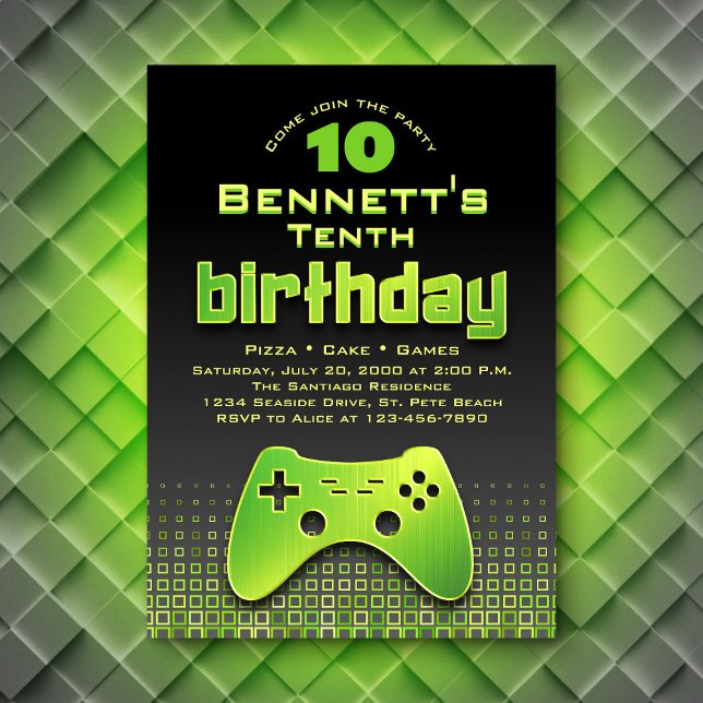 Invitation Jeu vidéo Neon Green Anniversaire (Créateur téléchargé)