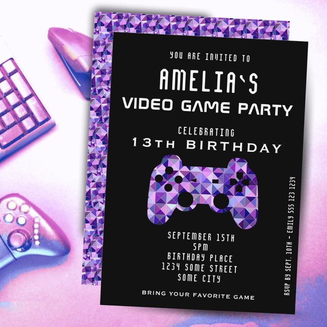 Invitation Jeu Vidéo Partie Purple Contrôleur Jeu Anniversair (Créateur téléchargé)