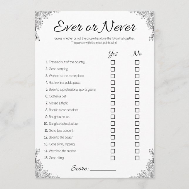 Invitation Jeu Wedding shower lesbien, Couple Jamais ou jamai (Devant)