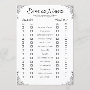 Invitation Jeu Wedding shower lesbien, jamais ou jamais