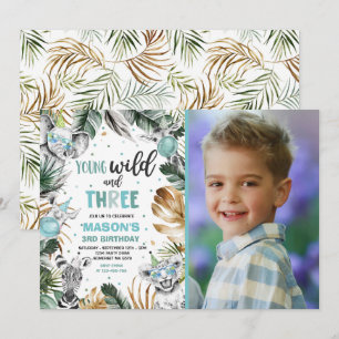 Invitation Jeune Fête Wild Et Trois Safari Jungle Animaux