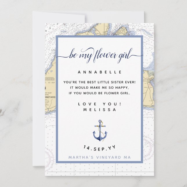 Invitation Jeune Fille aux Fleurs de Mariage Nautique | Marth (Devant)