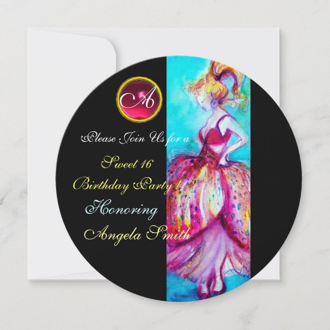 INVITATION JEUNE FILLE BLANC DOUCE 16 PARTY GEM MONOGRAM (Devant)