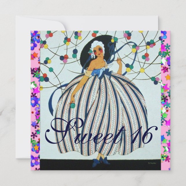 INVITATION JEUNE FILLE BLANCHE SWEET 16 ANNIVERSAIRE (Devant)