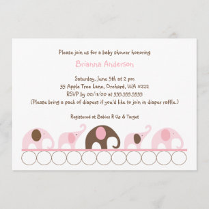 Invitation Jeune fille d'éléphants roses et Brown baby shower
