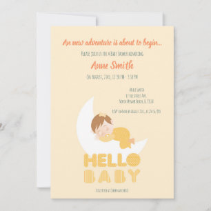 Invitation Jeune fille qui dort sur le Baby shower de la lune