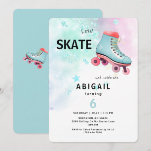 Invitation Jeune fille Roller Ski Turquoise fête d'anniversai
