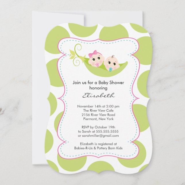 Invitation Jeune fille Twin dans Baby shower Pea Pod (Devant)