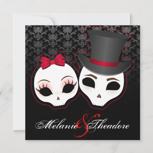 Invitation Jeune mariée et marié Skullies (rouge) (Devant)