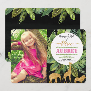 Invitation Jeune or sauvage et de trois filles d'anniversaire