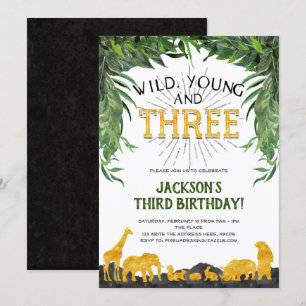 Invitation Jeune sauvage et trois, animal Safari, 3e annivers