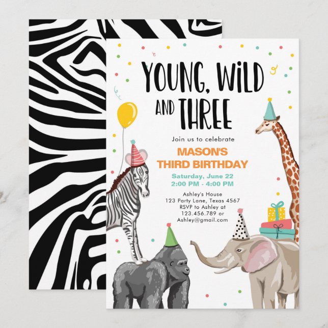 Invitation Jeune sauvage et trois animaux de la troisième par (Devant / Derrière)