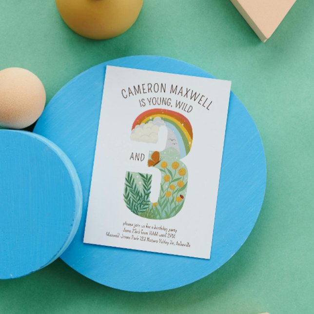 Invitation Jeune sauvage et trois nature inspiré Anniversaire (Young wild and three nature birthday party invitation)