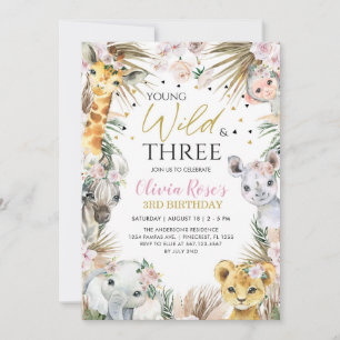 Invitation Jeune, sauvage et trois Safari 3e anniversaire Ani