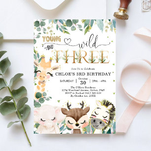 Invitation Jeune Sauvage & Trois Animaux de Fête Garçon 3ème 