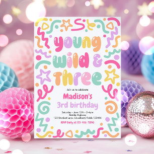 Invitation Jeune Sauvage & Trois Ballon Confetti 3e Anniversa