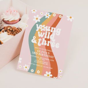 Invitation Jeune Sauvage Trois Groovy anniversaire 3 ans dais