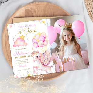 Invitation Jeune Sauvage & Trois Licorne Photo de 3e Annivers