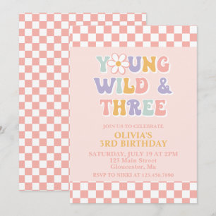 Invitation Jeune Sauvage Trois Rétro Anniversaire 3 ans Daisy