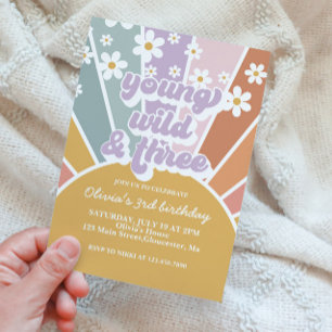 Invitation Jeune sauvage trois Retro Soleil Arc-en-ciel Margu