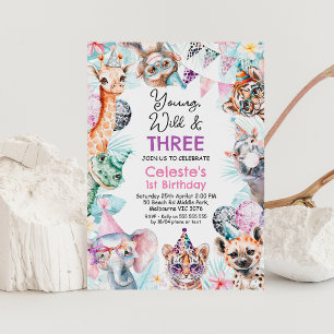 Invitation Jeune Sauvage Trois Safari Anniversaire Fluorescen