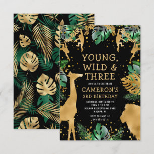 Invitation Jeune Sauvage Trois Safari Vert Noir Troisième Ann