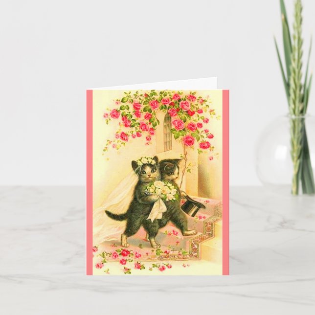 Invitation Jeunes mariés avec chaton (Devant)