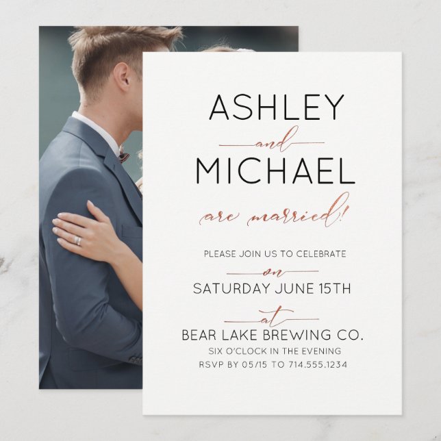 Invitation Jeunes Mariés Typographie de Mariage en Cuivre (Devant / Derrière)