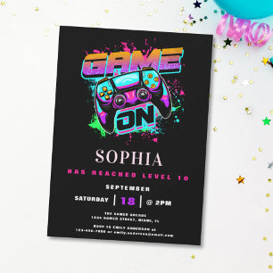 Invitation Jeux d'arcade moderne Jeux d'anniversaire de fille