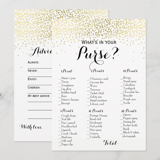 Invitation Jeux de Baby Shower de Mariage Bébé Confettis Or D (Devant / Derrière)