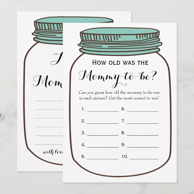 Invitation Jeux de baby shower des pots de maçon 2x comment (Devant / Derrière)