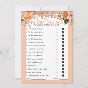 Invitation Jeux de Baby Shower Mariage 'Il a dit, Elle a dit'