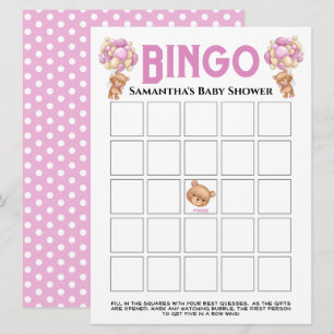 Invitation Jeux de Bingo Ourson Fille Rose Mousseux Baby Show