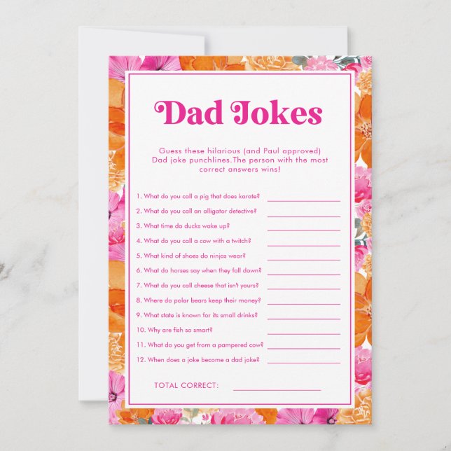 Invitation Jeux de blagues de papa pour Baby Shower Rose et F (Devant)