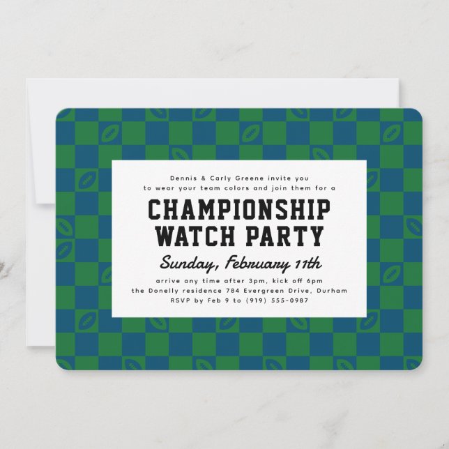 Invitation Jeux de football bleu et vert (Devant)