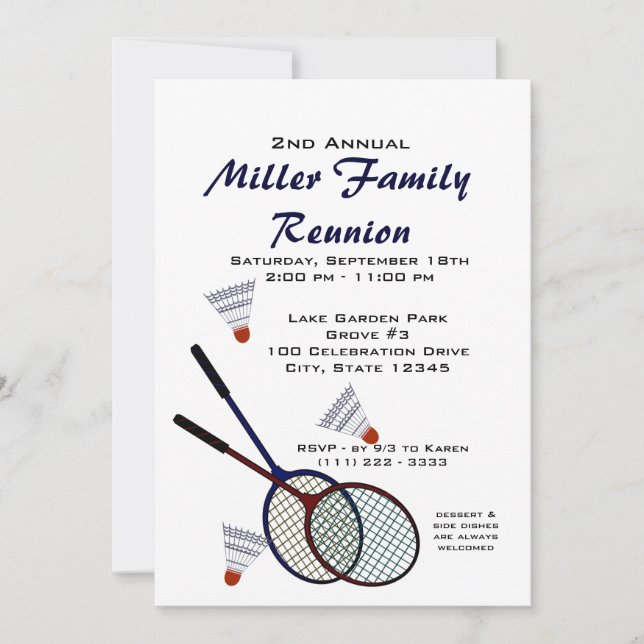 Invitation Jeux de pique-nique jardin / Badminton (Devant)