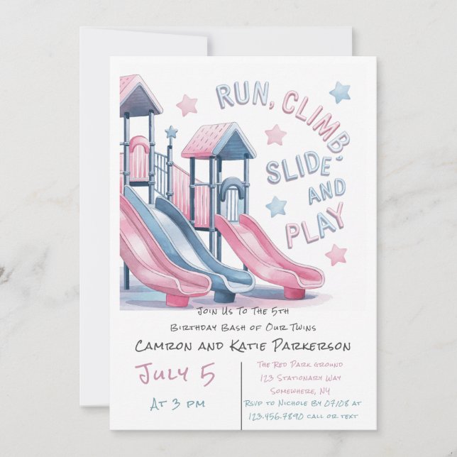 Invitation Jeux Slide Super Fun Anniversaire Accueil Bash (Devant)